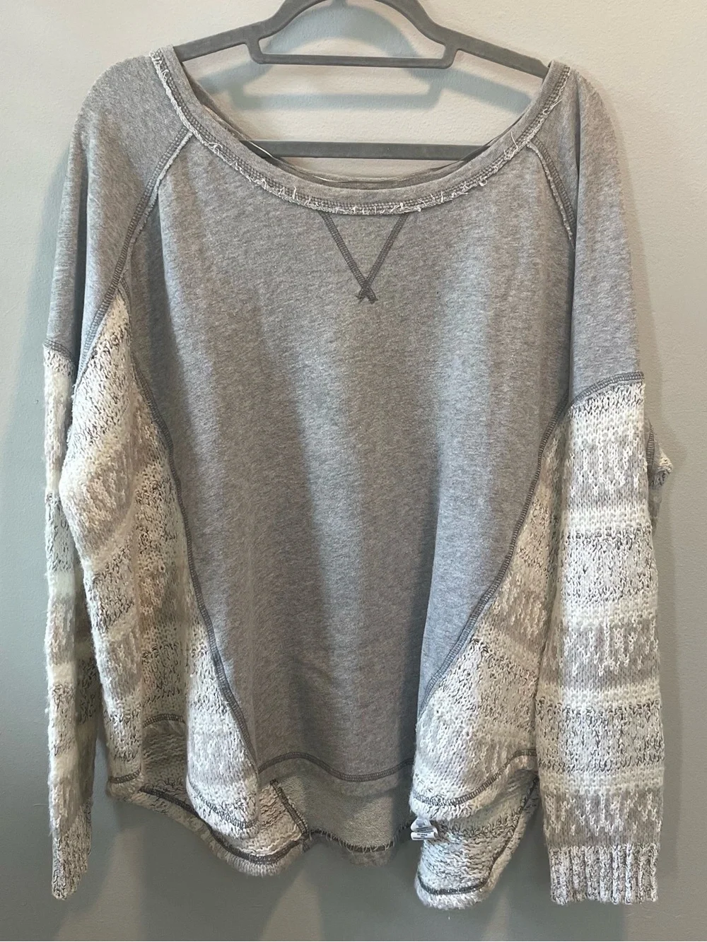Free People Boho Sweater Sweatshirt Gray Cream Size Large